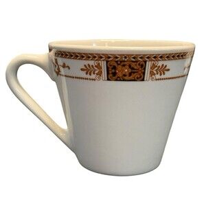 Syracuse China Syralite Coffee Cup Golden Brown & Black Scroll & Leaf Vintage